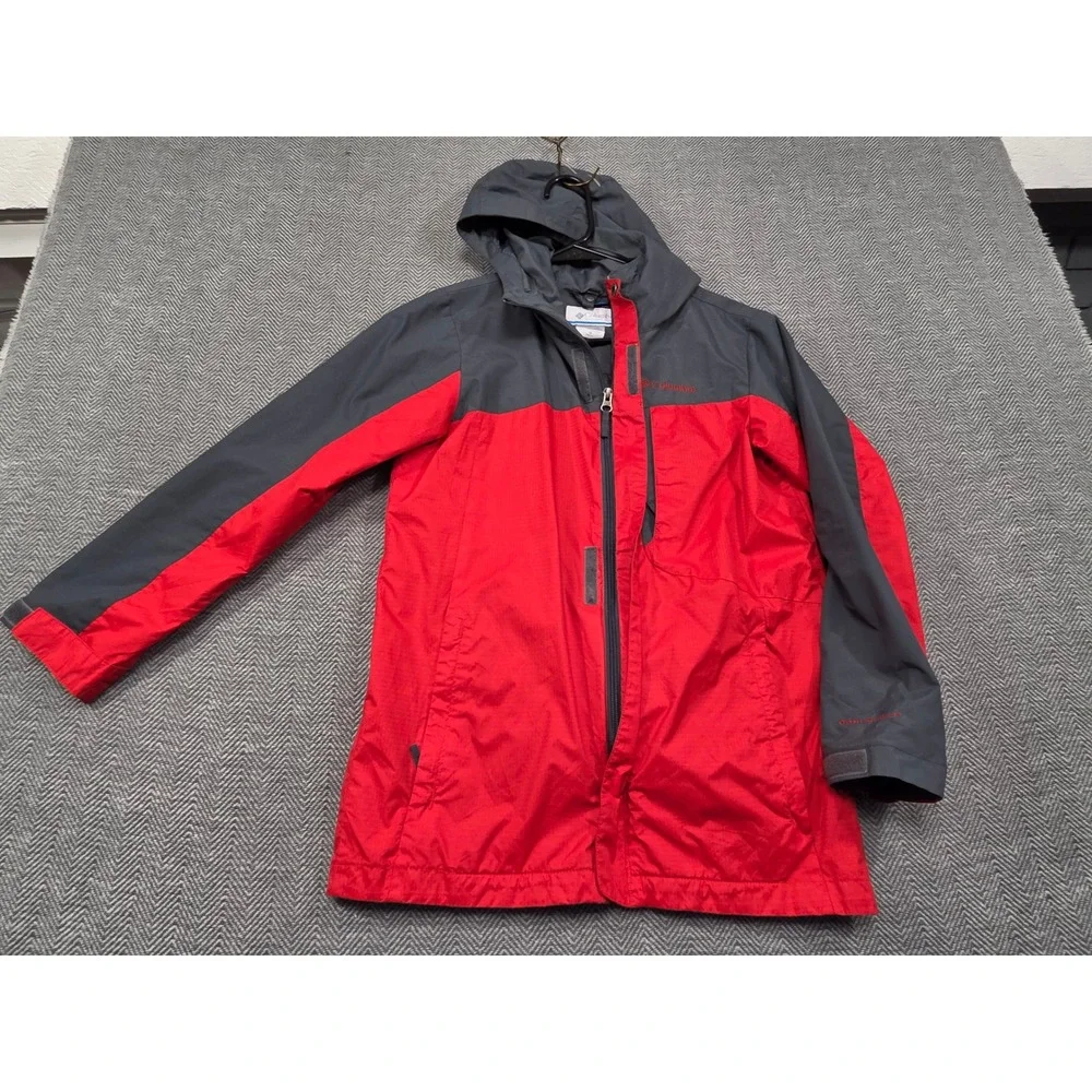 Columbia Boys M 10/12‎ Red Grey Interchange Omni-Shield Hooded Shell Jacket